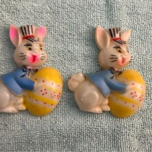 Vintage Bunny Figurines with Yellow Eggs